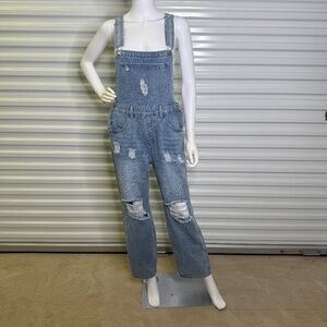 Distressed Adjustable Womens M Straight Leg Overalls